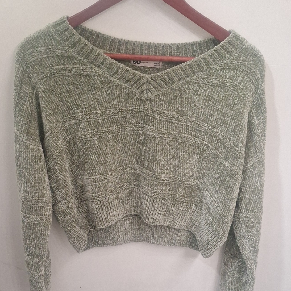 SO Women's Olive V-Neck Sweater